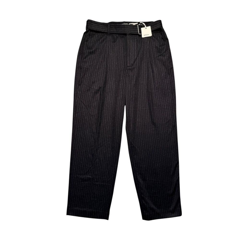 Pinstripe belted adjustable waist pant